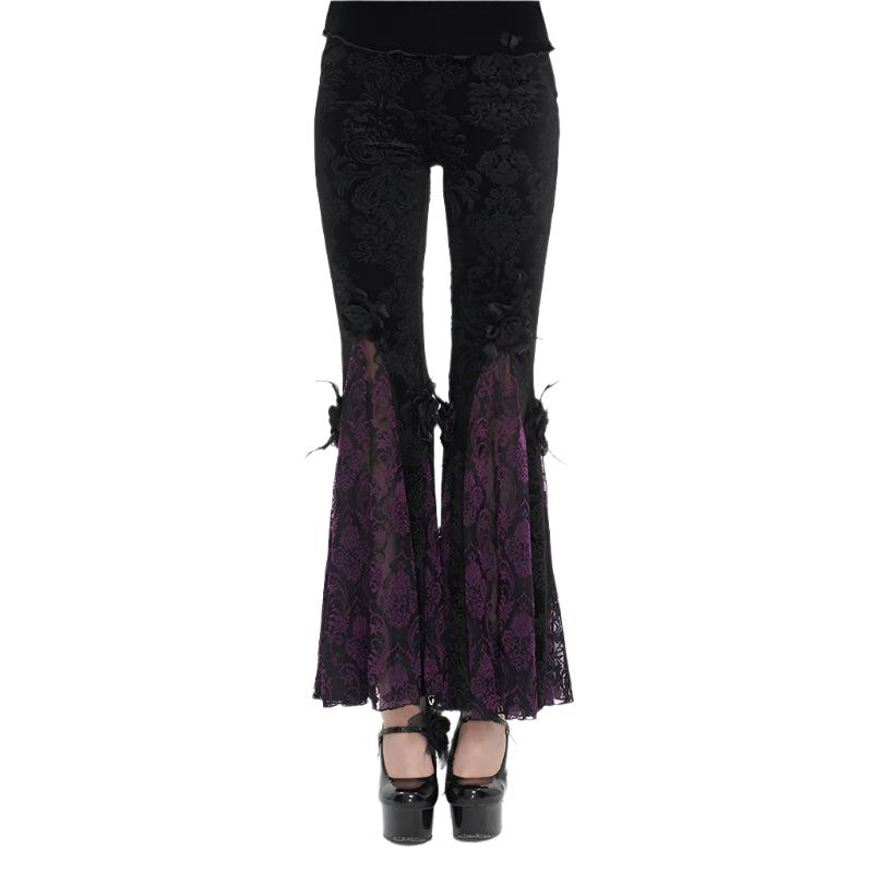 Moonlit Roses Purple Velveteen Flare Pants by Eva Lady