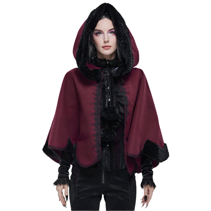 Thorns Of A Rose Gothic Black Faux Fur Shawl Cape by Devil Fashion