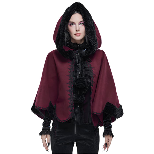 Thorns Of A Rose Gothic Black Faux Fur Shawl Cape by Devil Fashion