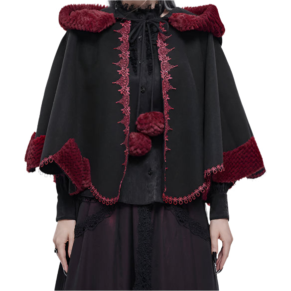 Thorns Of A Rose Gothic Red Faux Fur Shawl Cape by Devil Fashion