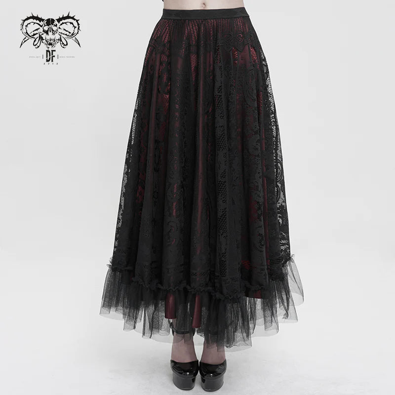 Dark Delights Gothic Lace Red Skirt by Devil Fashion