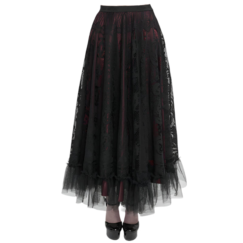 Dark Delights Gothic Lace Red Skirt by Devil Fashion