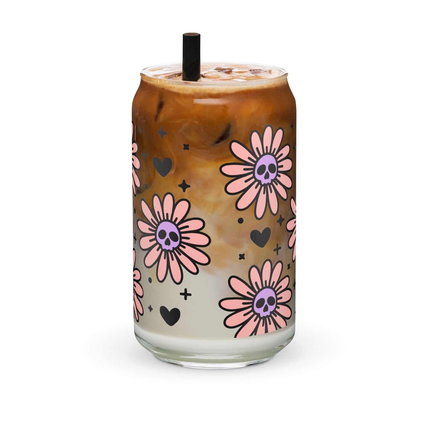 Skull Daisies Glass Can Cup by The Dark Side of Fashion