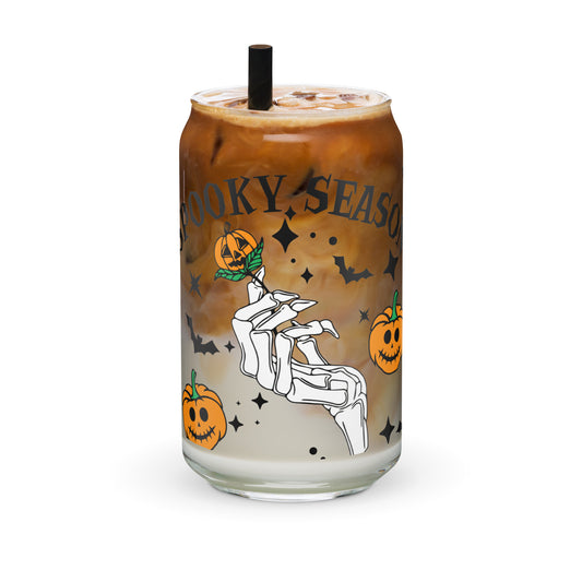 Spooky Season Skeleton Hand Pumpkins Glass Can Cup by The Dark Side of Fashion