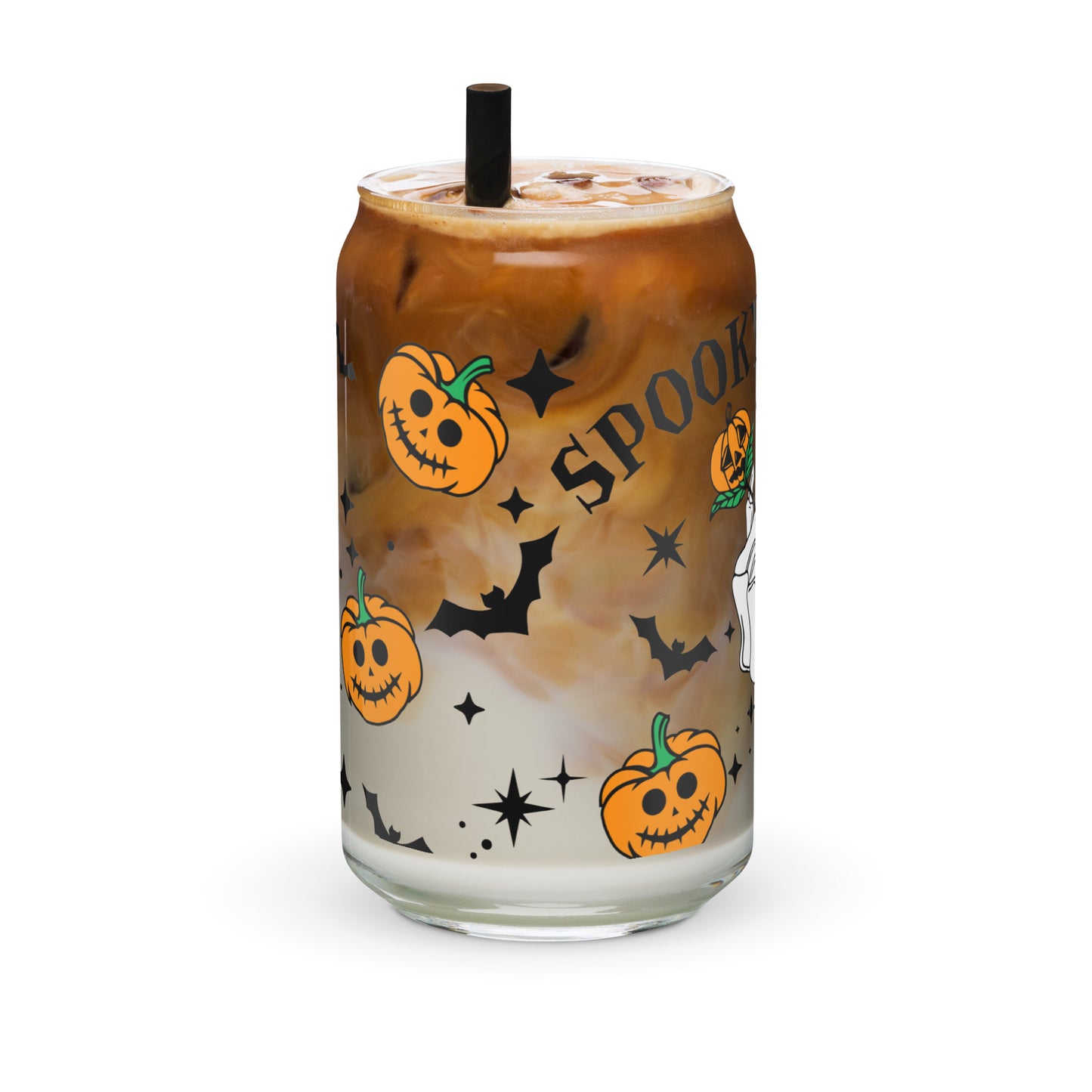 Spooky Season Skeleton Hand Pumpkins Glass Can Cup by The Dark Side of Fashion