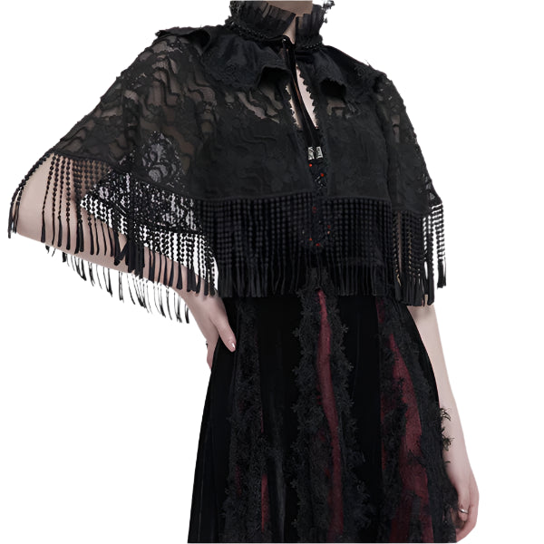 Mortem Gothic Lace Fringe Shawl Top by Eva Lady