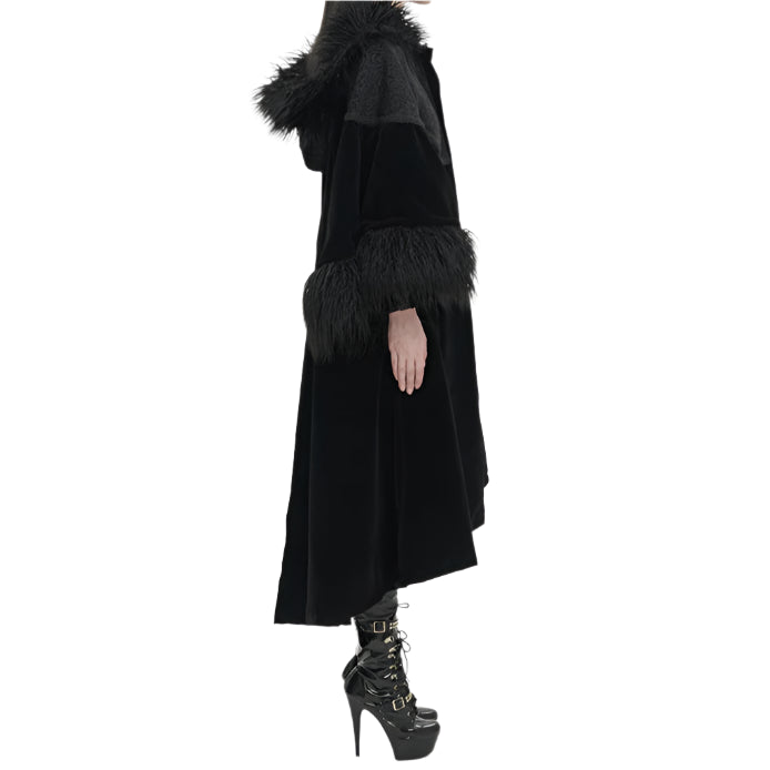 Morbid May Hooded Faux Fur Shawl Coat by Devil Fashion