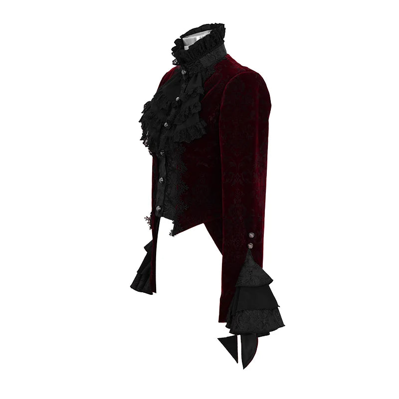 Leah Paisley Gothic Swallow Tail Red Jacket by Devil Fashion