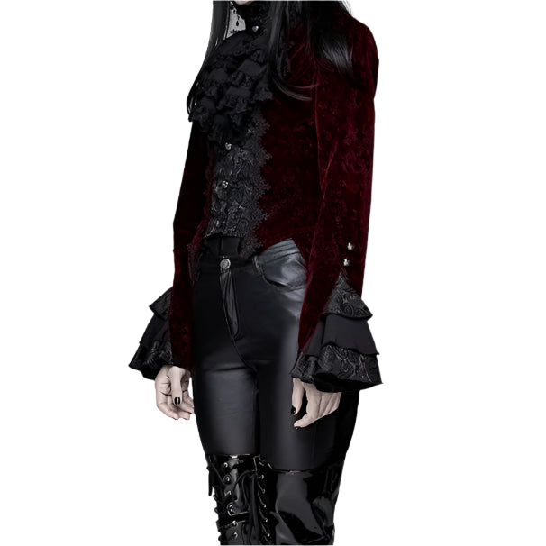 Leah Paisley Gothic Swallow Tail Red Jacket by Devil Fashion