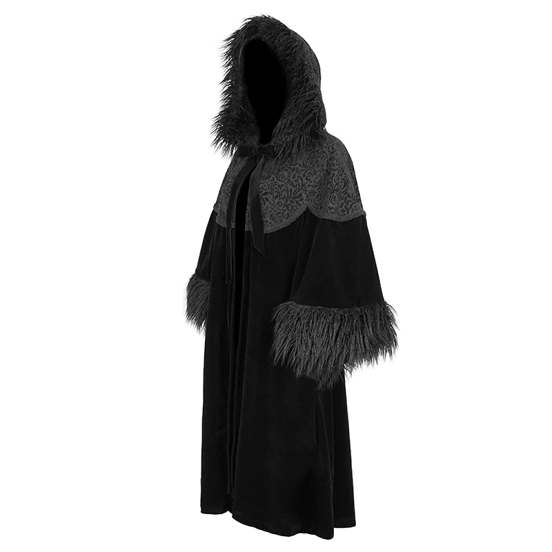 Morbid May Hooded Faux Fur Shawl Coat by Devil Fashion