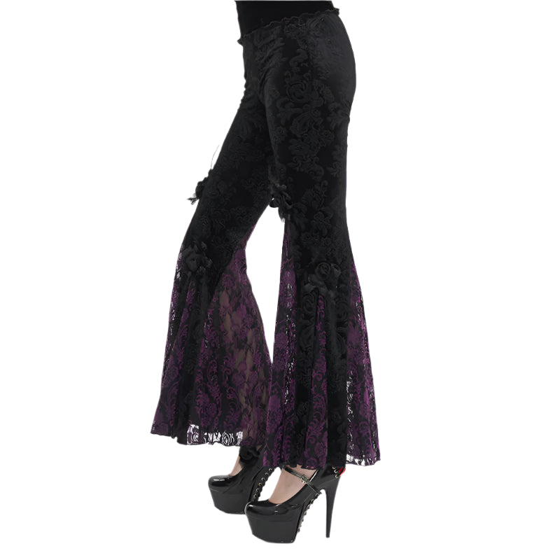 Moonlit Roses Purple Velveteen Flare Pants by Eva Lady