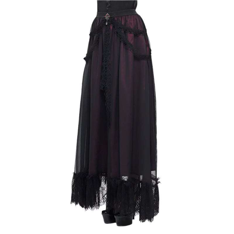 Mysterious Nosebleeds Gothic Lace Red & Black Skirt by Devil Fashion