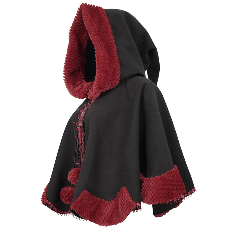 Thorns Of A Rose Gothic Red Faux Fur Shawl Cape by Devil Fashion