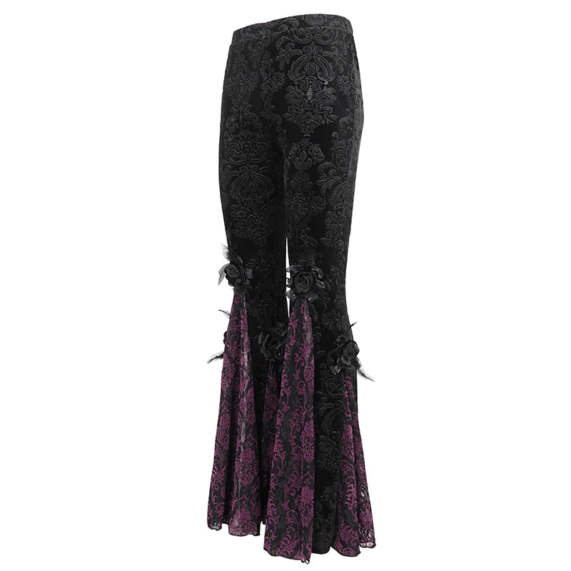 Moonlit Roses Purple Velveteen Flare Pants by Eva Lady