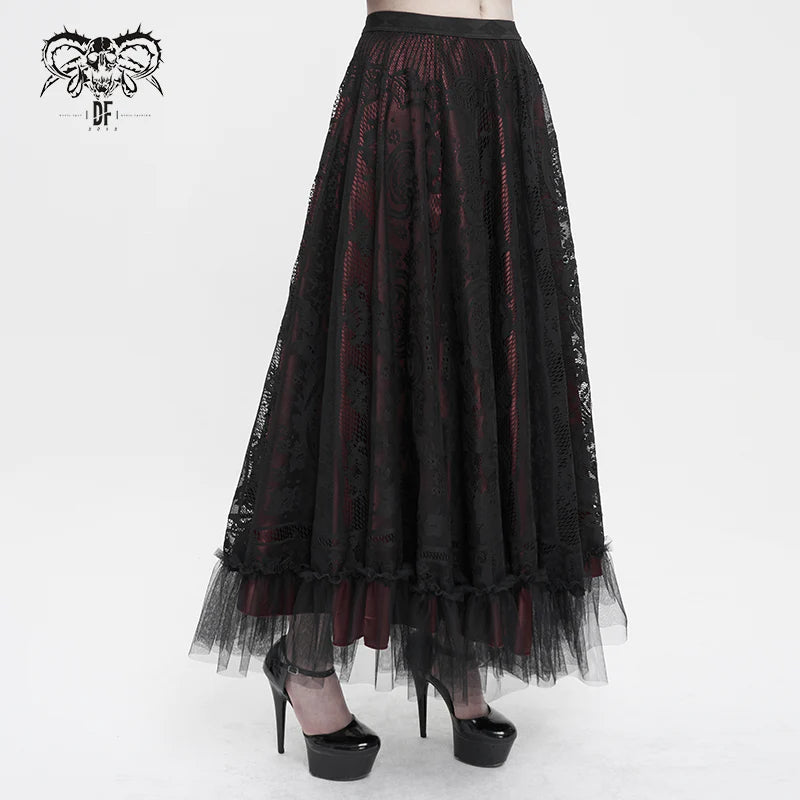 Dark Delights Gothic Lace Red Skirt by Devil Fashion