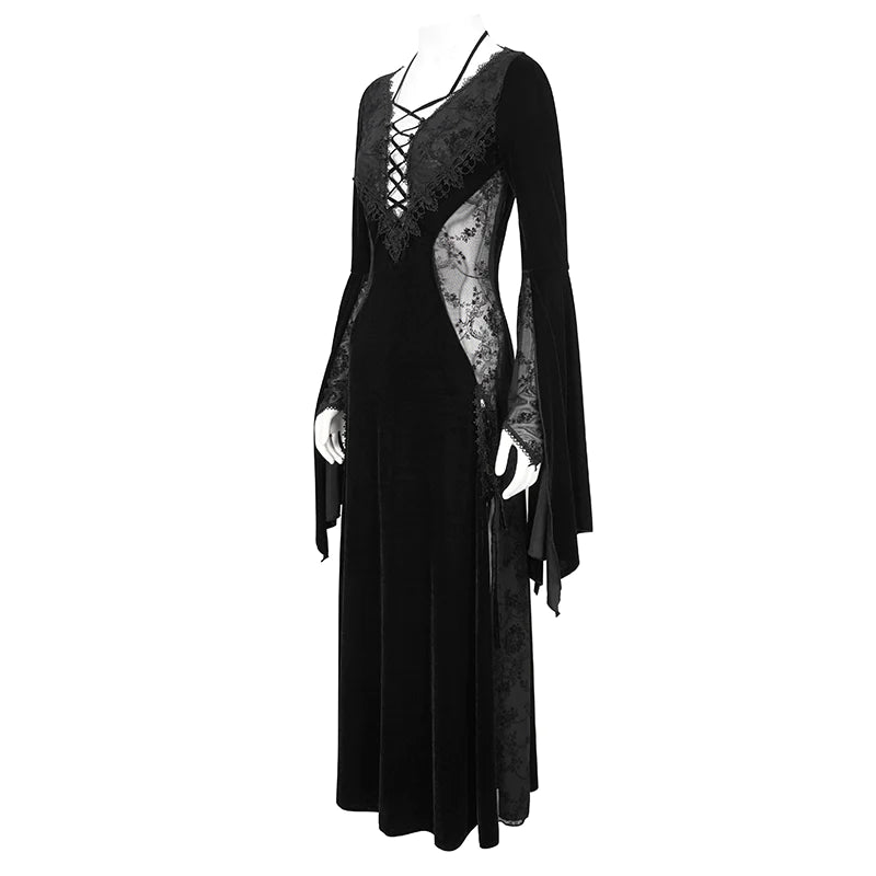 Drusilla Gothic Lace Panel Velvet Dress by Eva Lady