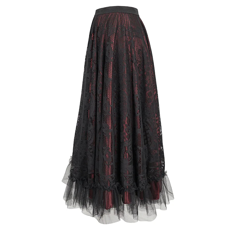 Dark Delights Gothic Lace Red Skirt by Devil Fashion