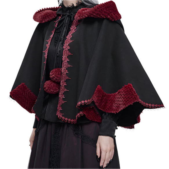 Thorns Of A Rose Gothic Red Faux Fur Shawl Cape by Devil Fashion