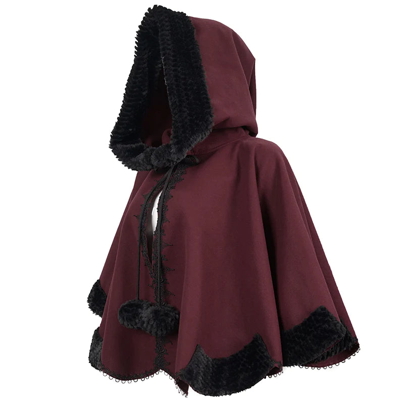 Thorns Of A Rose Gothic Black Faux Fur Shawl Cape by Devil Fashion