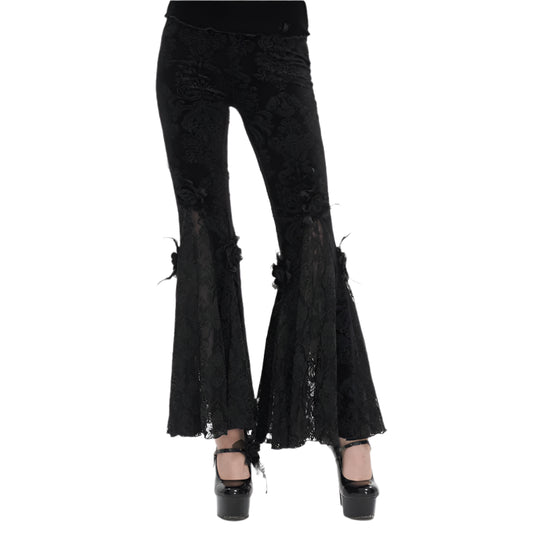 Moonlit Roses Black Velveteen Flare Pants by Eva Lady