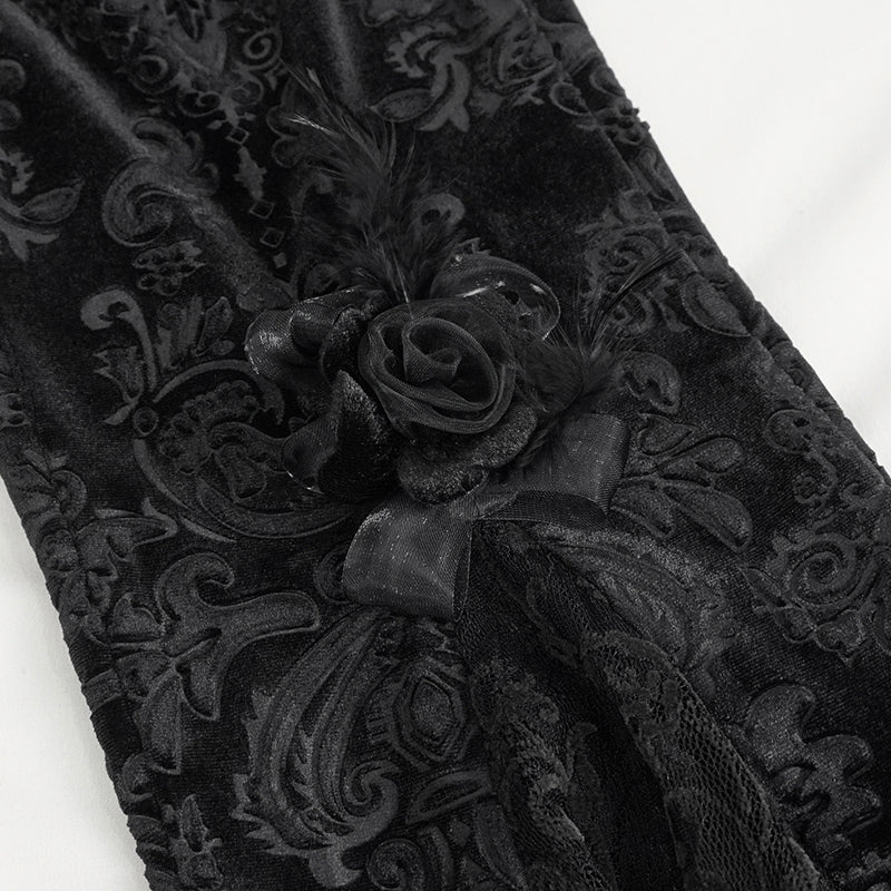 Moonlit Roses Black Velveteen Flare Pants by Eva Lady