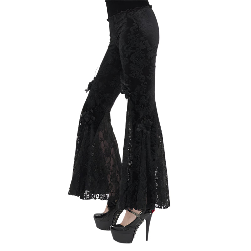 Moonlit Roses Black Velveteen Flare Pants by Eva Lady