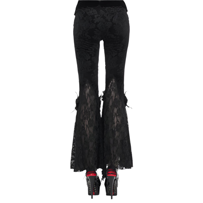 Moonlit Roses Black Velveteen Flare Pants by Eva Lady