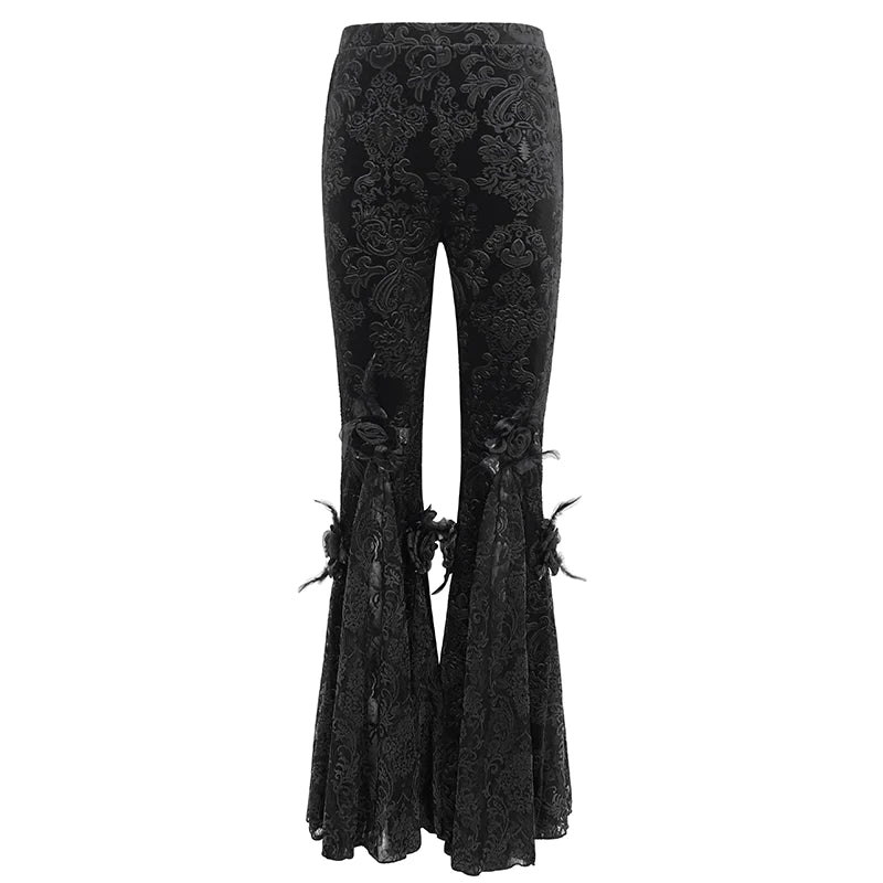 Moonlit Roses Black Velveteen Flare Pants by Eva Lady