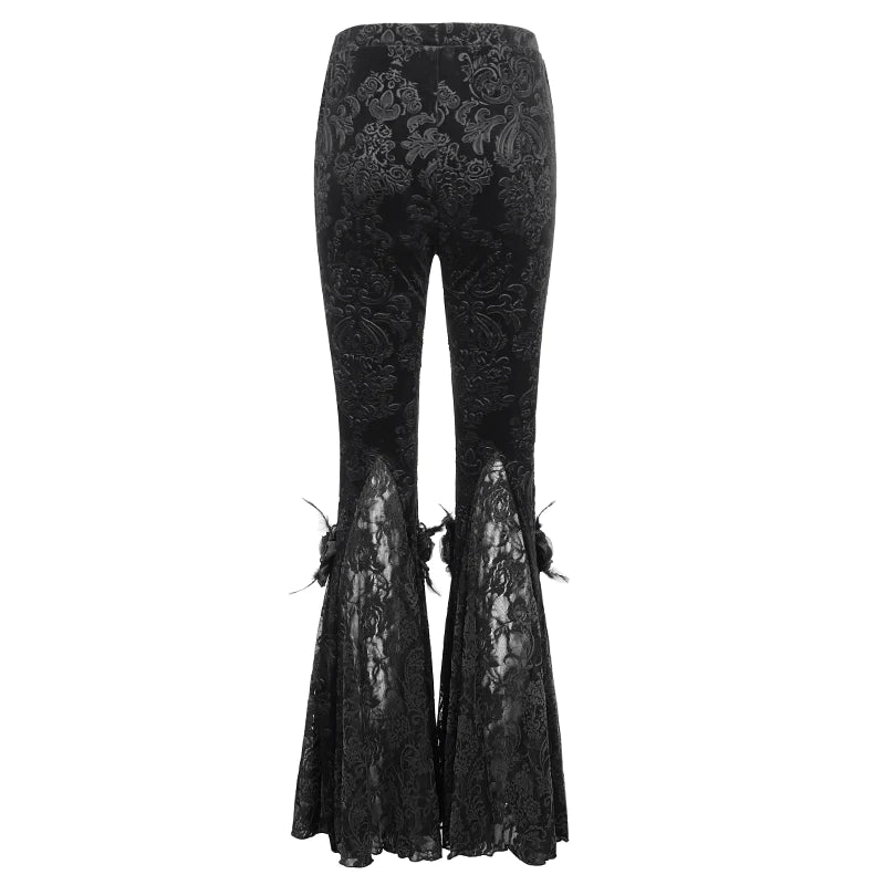 Moonlit Roses Black Velveteen Flare Pants by Eva Lady