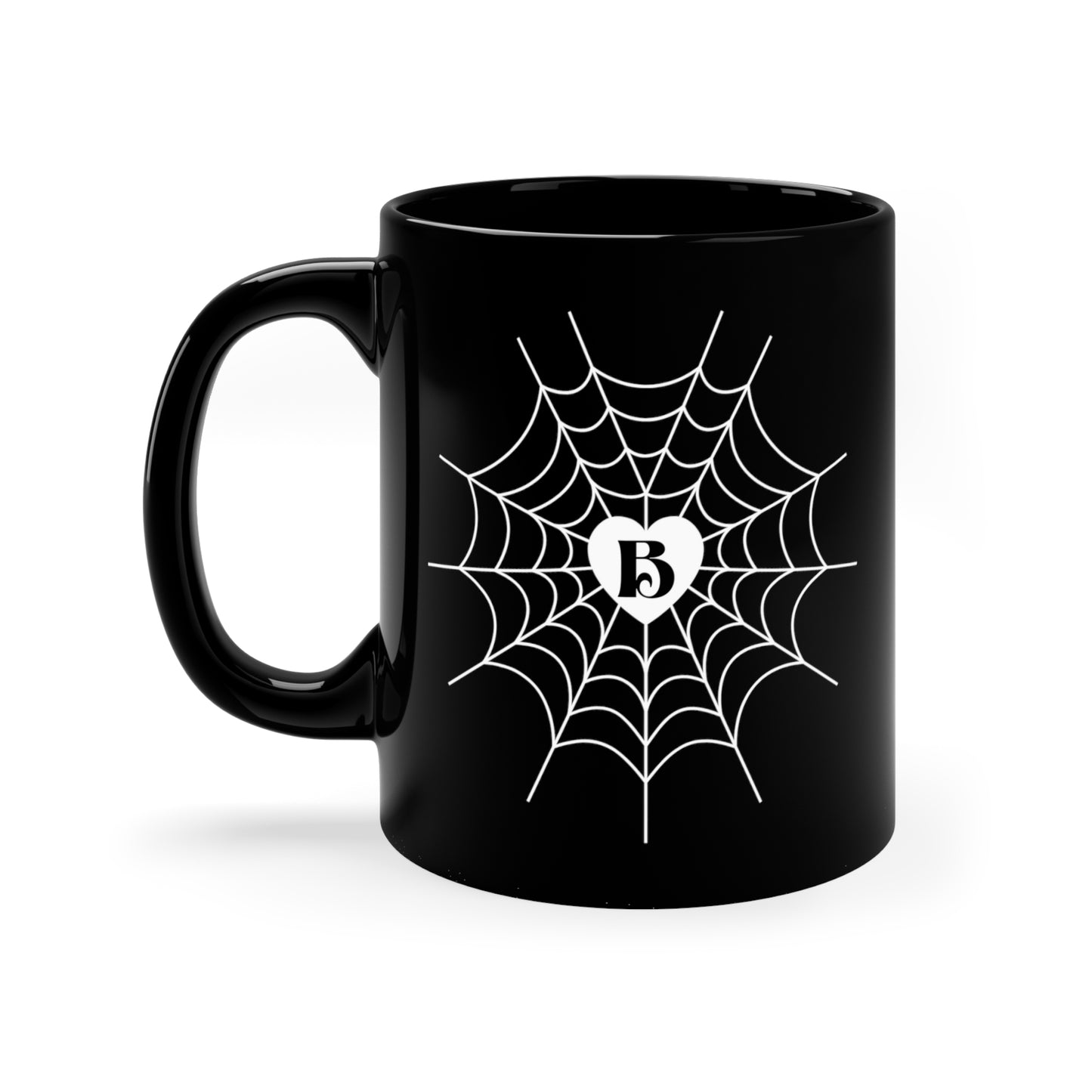 Personalized Letter Heart Spiderweb 11 oz. Black Mug by The Dark Side of Fashion