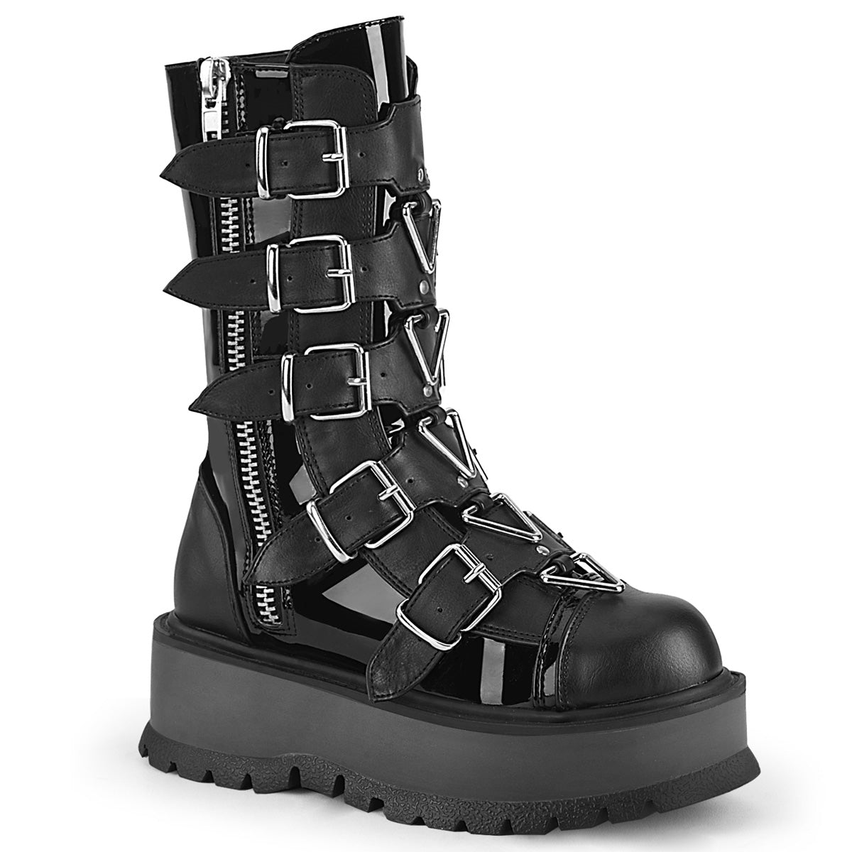 SLACKER-160 Buckle Lace-Up Platform Boots by Demonia