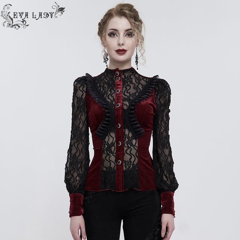 Penelope Lace Red Velvet Top by Eva Lady