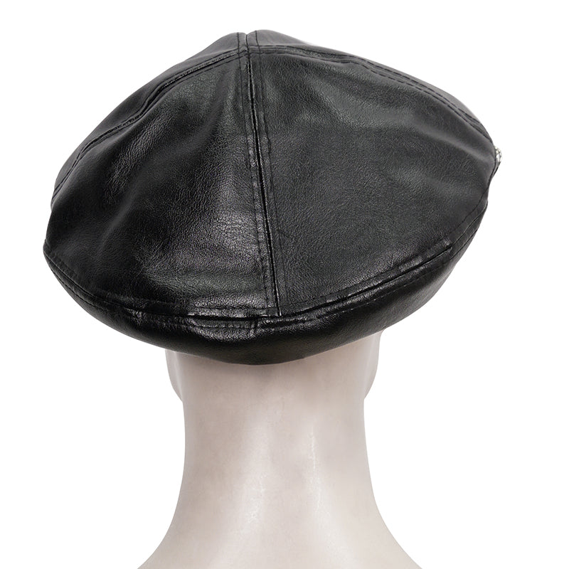 Skulls & Pins Faux Leather Beret Hat by Devil Fashion