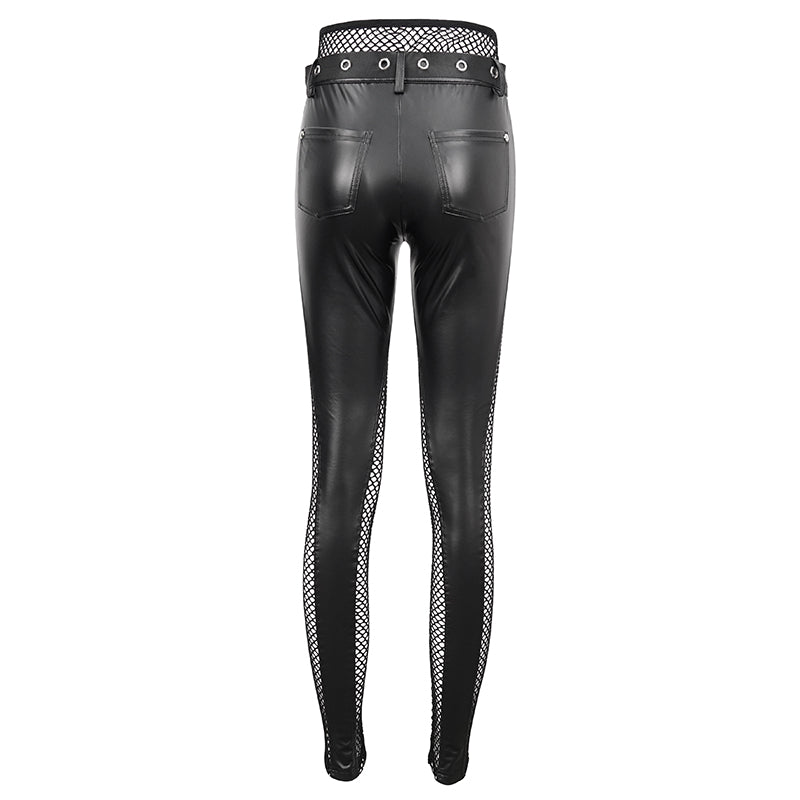Rejects Fishnet Panel Faux Leather Leggings by Devil Fashion