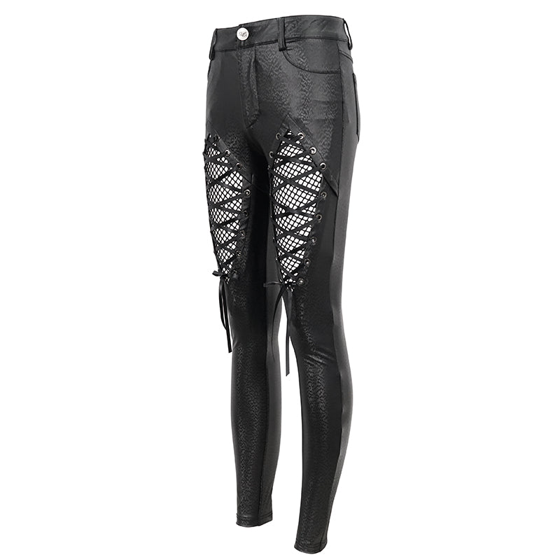 Moonlit Maven Lace Up Faux Leather Pants by Devil Fashion