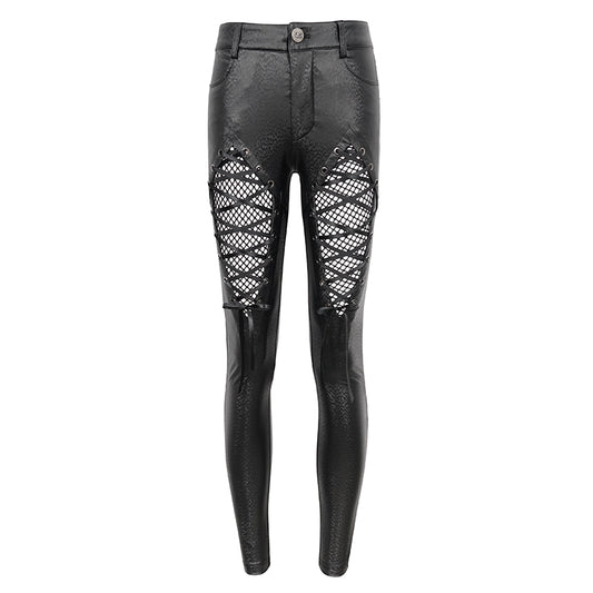 Moonlit Maven Lace Up Faux Leather Pants by Devil Fashion