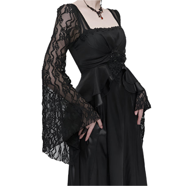 Deadly Celebrations Lace Sleeve Black Dress by Eva Lady