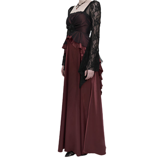 Deadly Celebrations Lace Sleeve Red Dress by Eva Lady