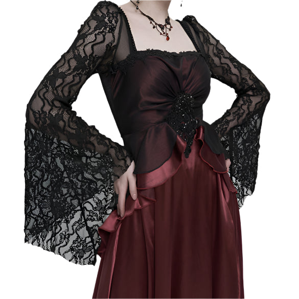 Deadly Celebrations Lace Sleeve Red Dress by Eva Lady