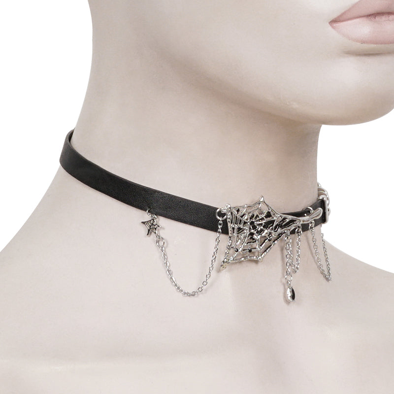 Spiderweb Faux Leather Chain Choker by Devil Fashion