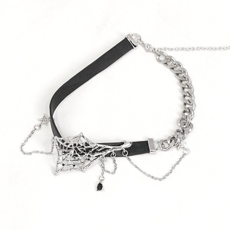 Spiderweb Faux Leather Chain Choker by Devil Fashion