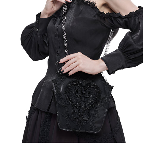 Love & Demise Beaded Chain Strap Black Gothic Bag by Devil Fashion
