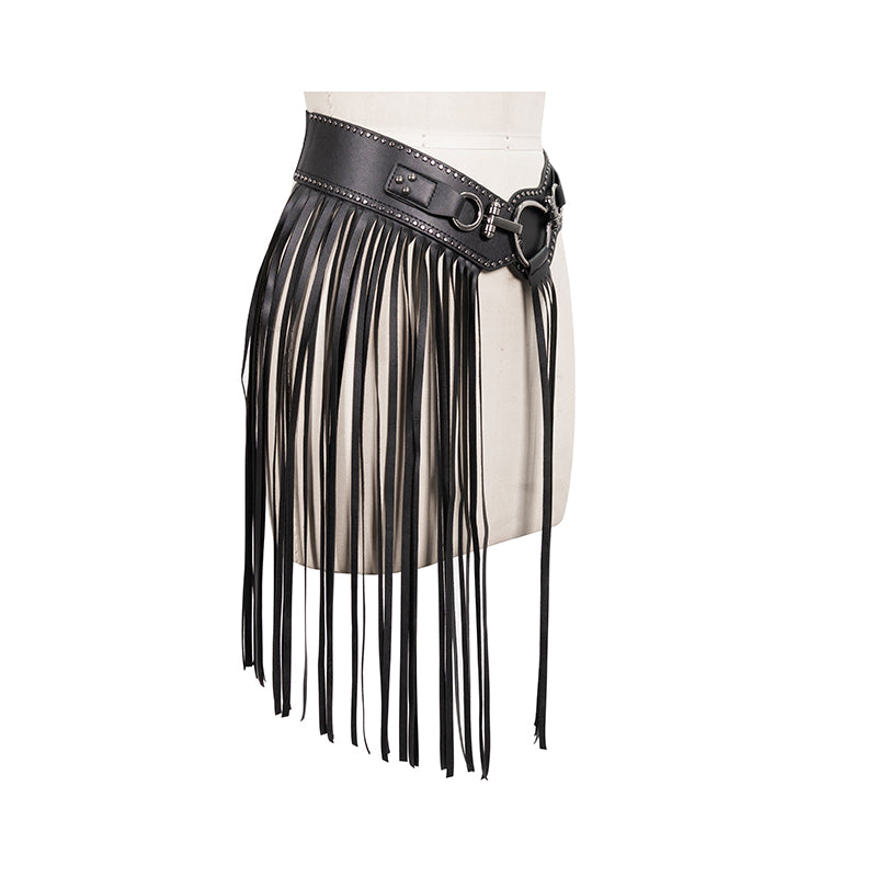 Gretchen Gothic Faux Leather Fringe Tassle Belt by Devil Fashion