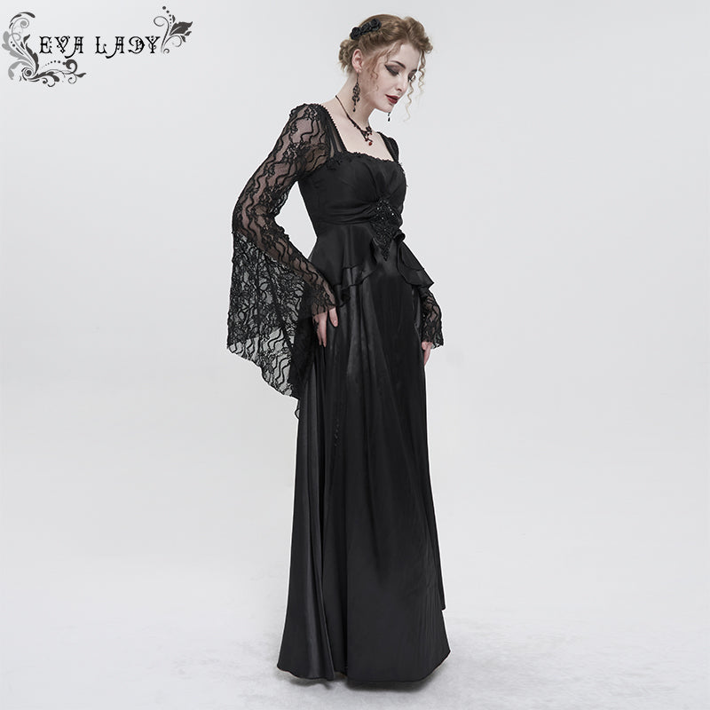 Deadly Celebrations Lace Sleeve Black Dress by Eva Lady