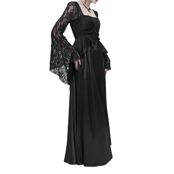 Deadly Celebrations Lace Sleeve Black Dress by Eva Lady