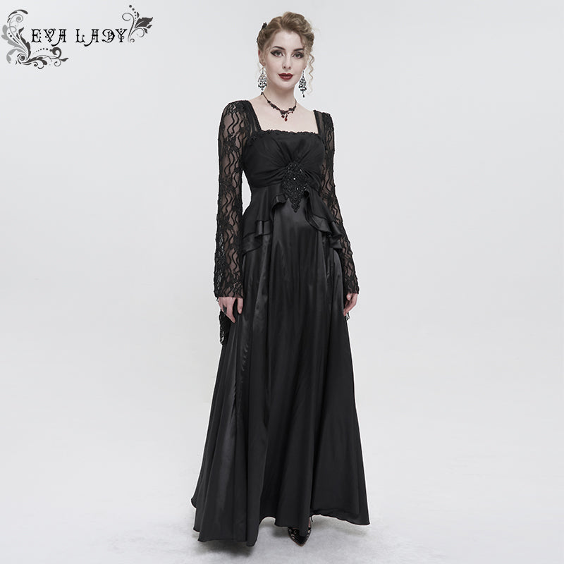 Deadly Celebrations Lace Sleeve Black Dress by Eva Lady