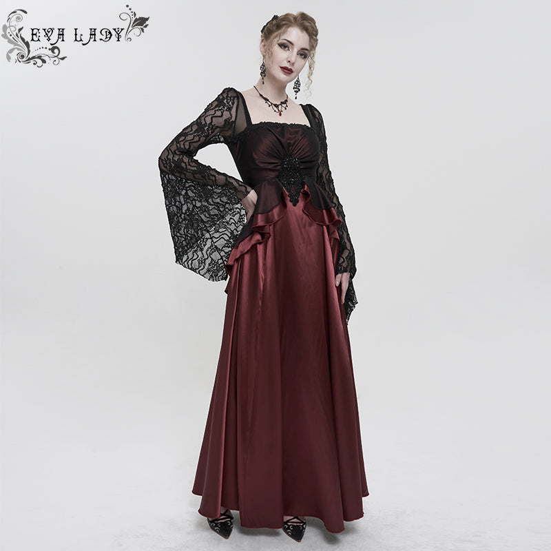 Deadly Celebrations Lace Sleeve Red Dress by Eva Lady