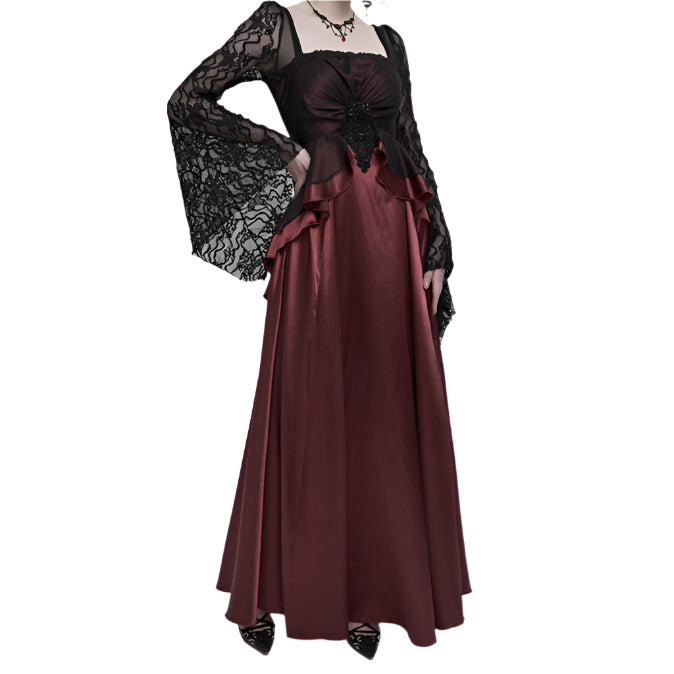 Deadly Celebrations Lace Sleeve Red Dress by Eva Lady
