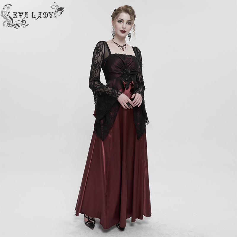 Deadly Celebrations Lace Sleeve Red Dress by Eva Lady