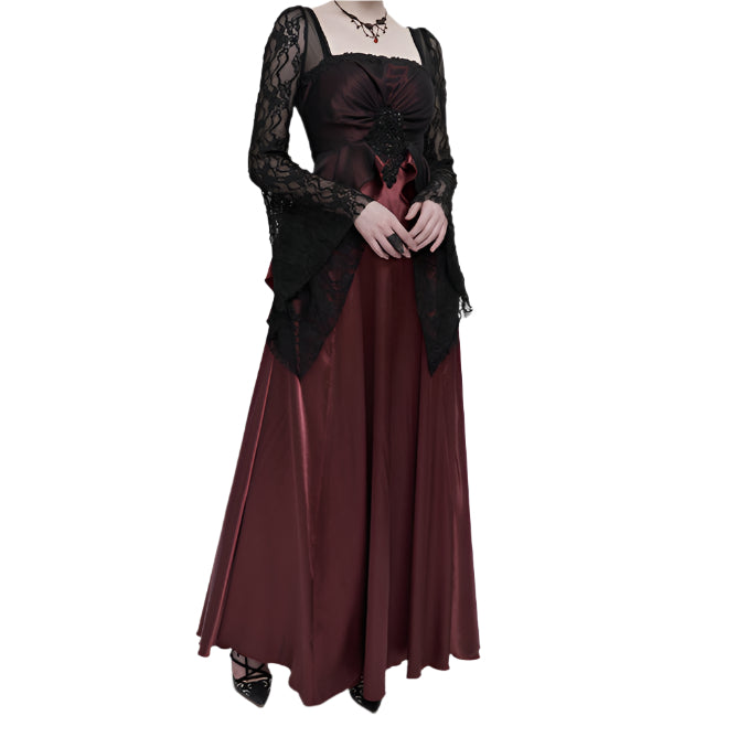 Deadly Celebrations Lace Sleeve Red Dress by Eva Lady